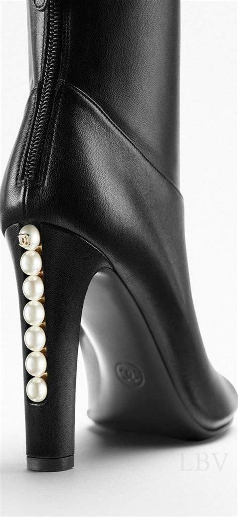 chanel boots with pearls|Chanel leather boot with heel.